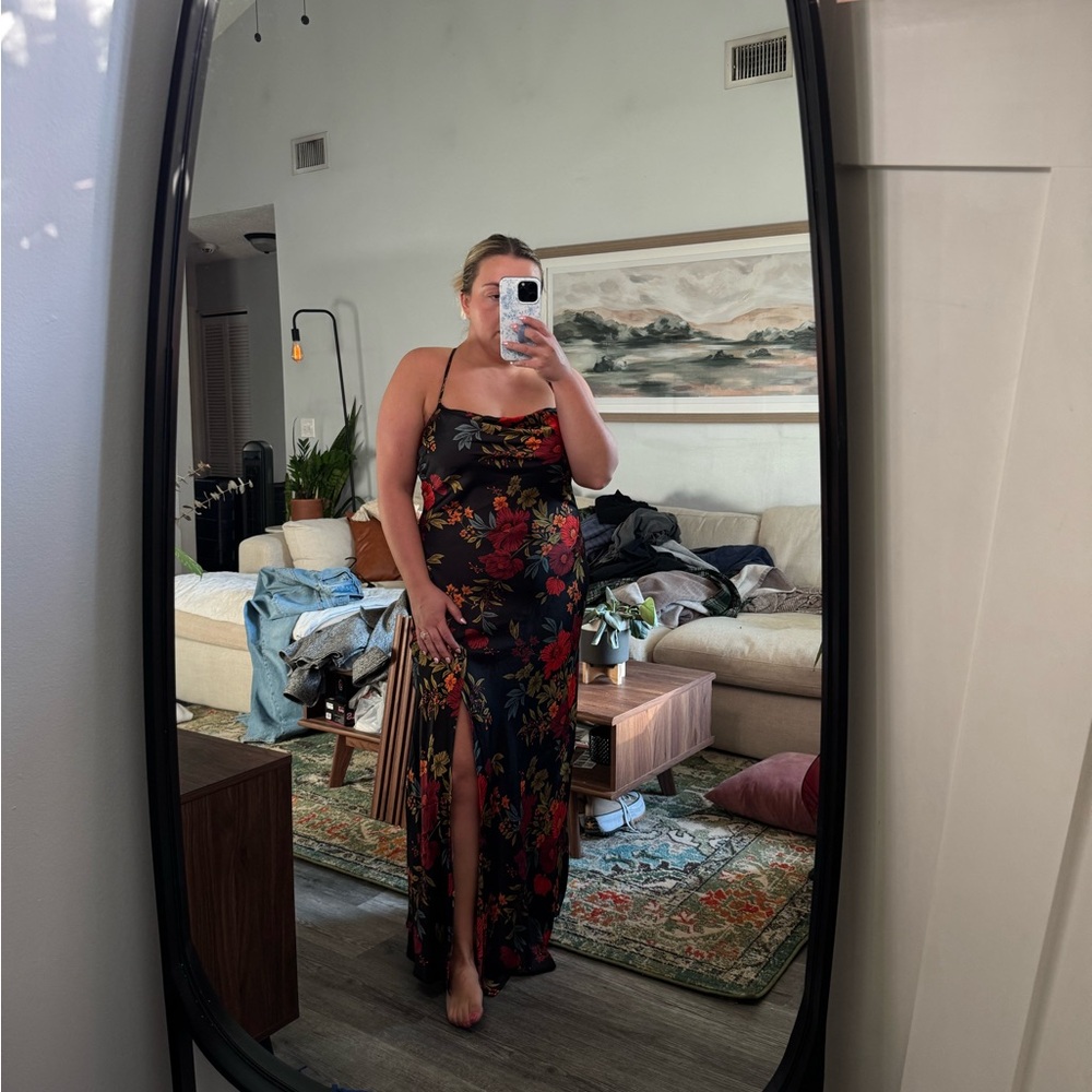 12th Tribe Black floral dress, perfect for fall wedding - size large